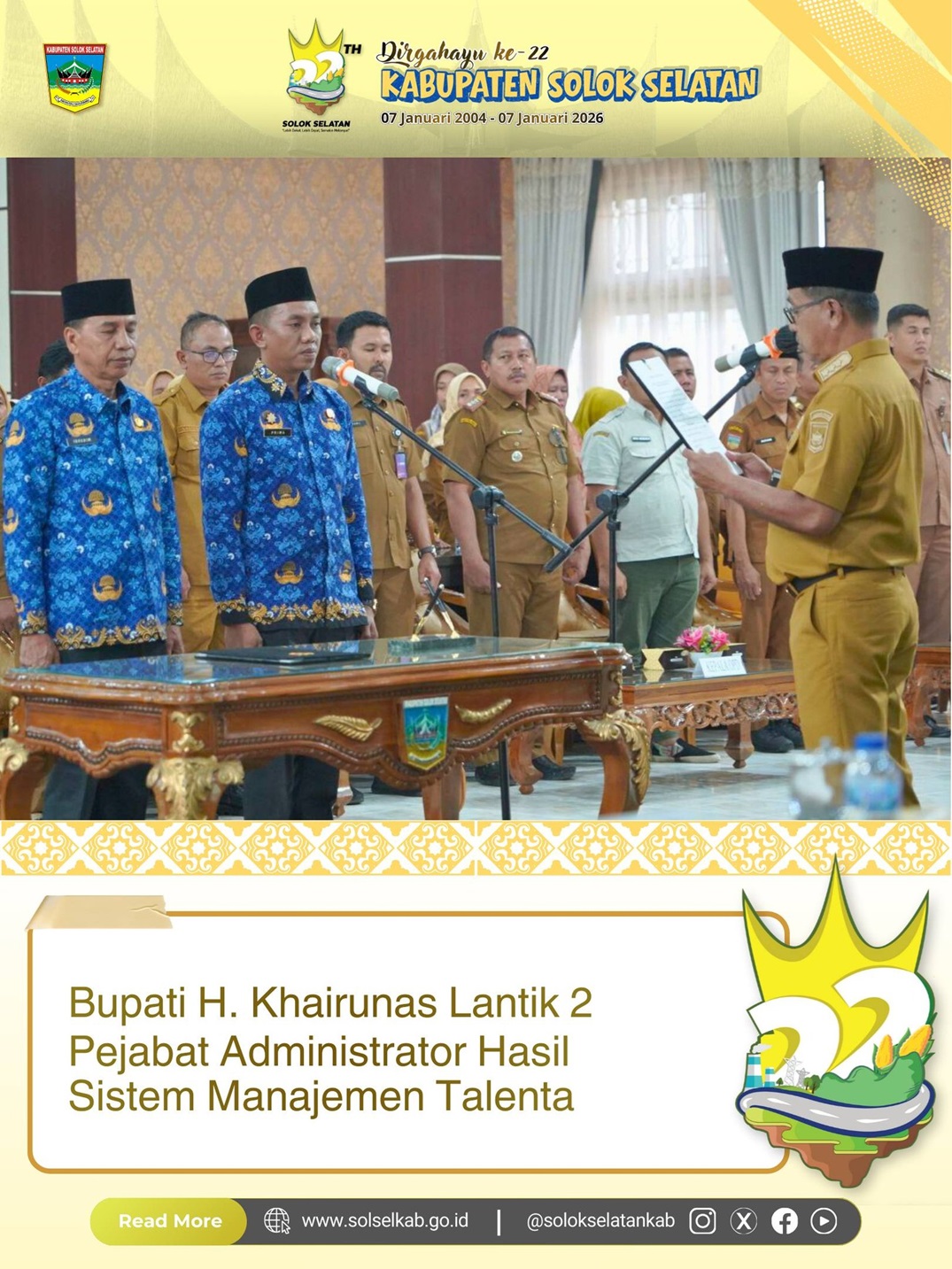 Bupati H. Khairunas Lantik 2 Pejabat Administrator Hasil Sistem Manajemen Talenta